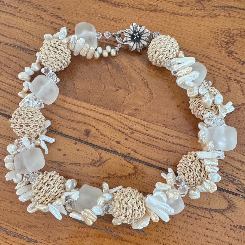 Double strand freshwater pearl style beads, crystal and frosted beads.